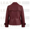 Women’s Burgundy Leather Trench-Style Jacket