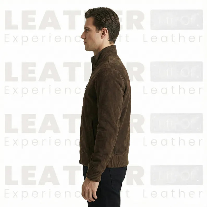 Le blouson aviateur en daim « Lester » – Cuir de chèvre haut de gamme marron terre