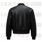 Women’s Minimal Faux Leather Bomber Jacket – Classic Black Everyday Style