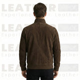 Le blouson aviateur en daim « Lester » – Cuir de chèvre haut de gamme marron terre