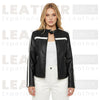 Women’s Black & White Color-Block Faux Leather Moto Jacket