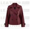 Women’s Burgundy Leather Trench-Style Jacket