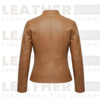 Damen Lederjacke Hellbraun – Moto-Style mit Reißverschluss vorne