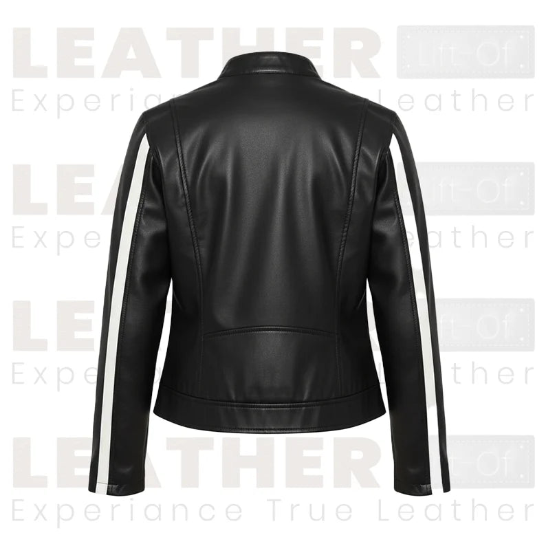 Damen Kunstleder-Motorradjacke mit Farbblockdesign in Schwarz und Weiß