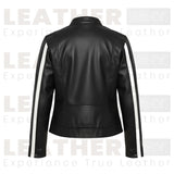 Damen Kunstleder-Motorradjacke mit Farbblockdesign in Schwarz und Weiß