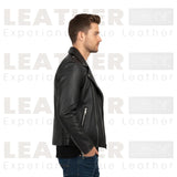 Black Premium Moto Biker Leather Jacket with Side Lace Detailing