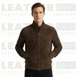 Le blouson aviateur en daim « Lester » – Cuir de chèvre haut de gamme marron terre