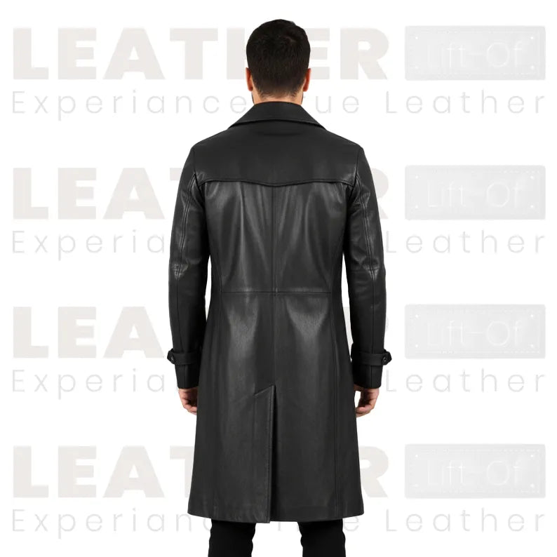 Herren Schwarzer Kapuzenleder Trenchcoat – Langer Gothic Style Ledermantel