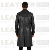 Men’s Black Hooded Leather Trench Coat – Long Gothic Style Leather Coat