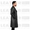 Huntsman Black Hooded Leather Trench Coat for Men