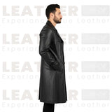 Men’s Black Hooded Leather Trench Coat – Long Gothic Style Leather Coat