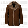 Furlong Brown Suede Leather Coat – Luxury Fur Collar Winter Coat for Men