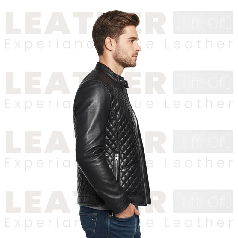 Herren Steppjacke aus PU-Leder – Slim Fit Bikerjacke mit Reißverschluss