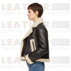 Damen Lederjacke mit Lammfellkragen – Wintermantel in Schokobraun
