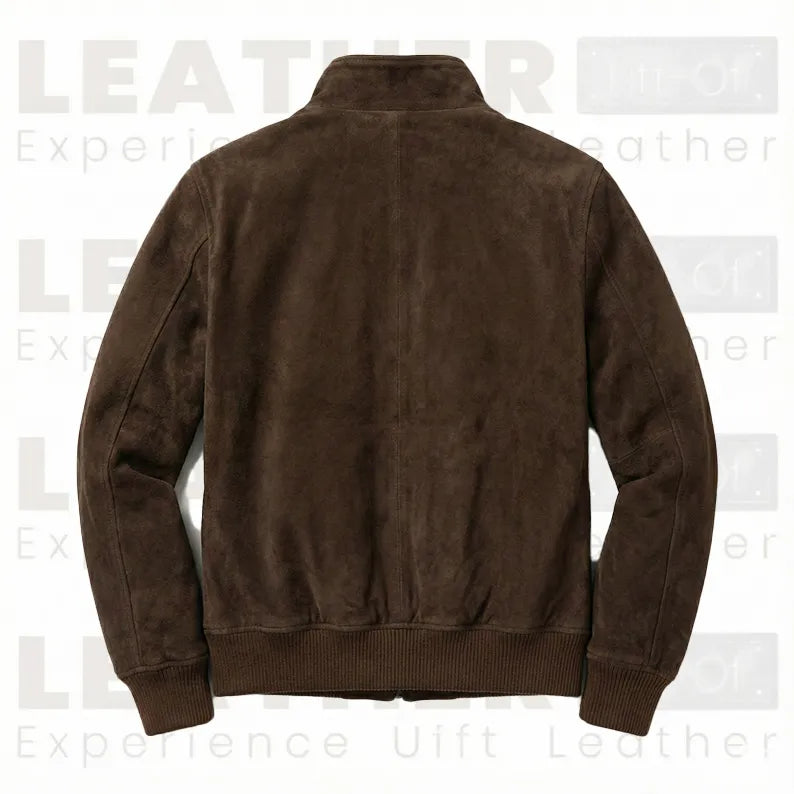 Le blouson aviateur en daim « Lester » – Cuir de chèvre haut de gamme marron terre