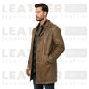LP-FACON Men’s Vintage Mid-Length Genuine Leather Trench Coat – 34" Classic Car Coat