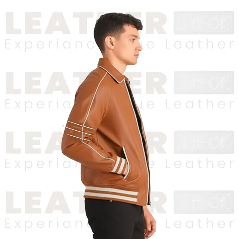 Blouson aviateur en cuir tanné pour homme – Blouson en cuir véritable style rétro universitaire