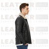 Men’s Black Sherpa-Lined Faux Leather Aviator Bomber Jacket