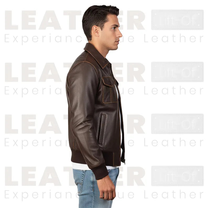 Men’s Heritage Brown Leather Bomber Jacket – Classic Aviator Style Leather Flight Jacket