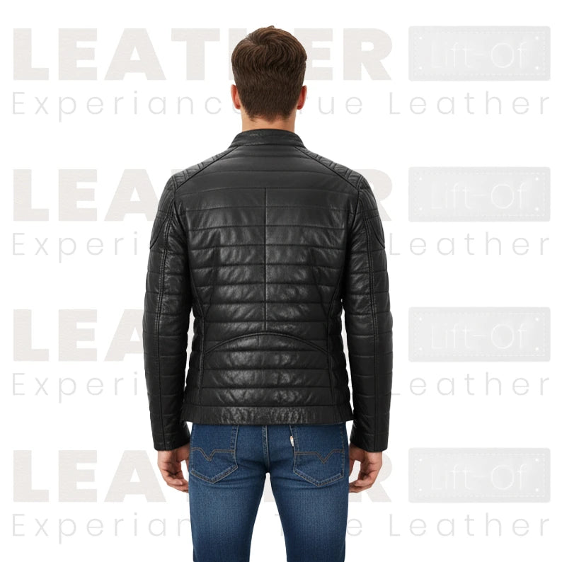 Schwarze gesteppte Bikerjacke aus Vintage-Leder für Herren