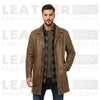 LP-FACON Men’s Vintage Mid-Length Genuine Leather Trench Coat – 34" Classic Car Coat