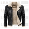 Men’s Black Sherpa-Lined Faux Leather Aviator Bomber Jacket