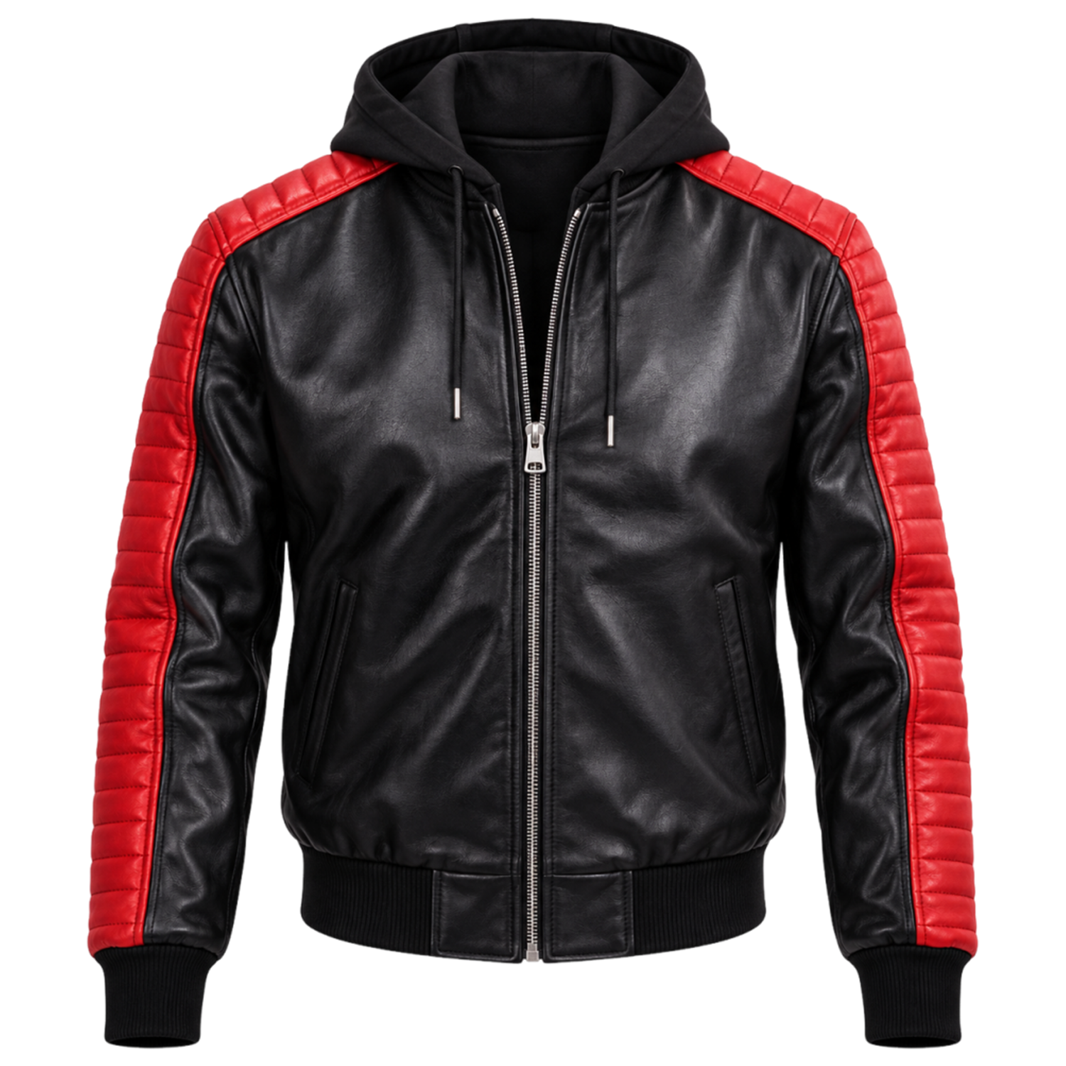 The Fall Guy Ryan Gosling Inspired Leather Jacket, Miami Vice Stunt Team Black Red Hooded Bomber for Men