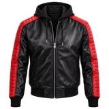 The Fall Guy Ryan Gosling Inspired Leather Jacket, Miami Vice Stunt Team Black Red Hooded Bomber for Men