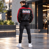 The Fall Guy Ryan Gosling Inspired Leather Jacket, Miami Vice Stunt Team Black Red Hooded Bomber for Men
