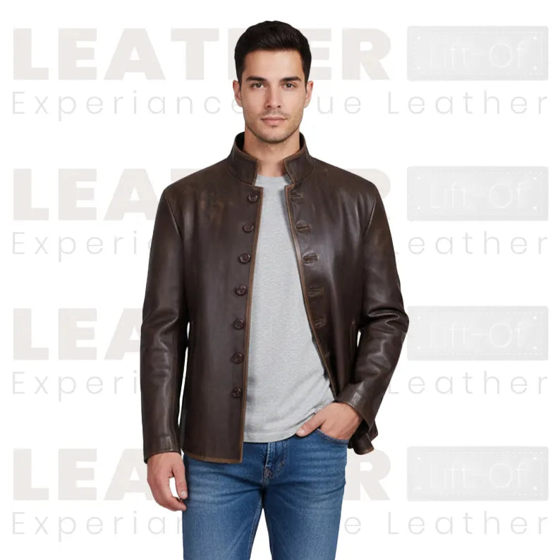 Drakeshire Vintage Brown Stehkragen-Lederjacke