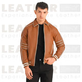 Blouson aviateur en cuir tanné pour homme – Blouson en cuir véritable style rétro universitaire