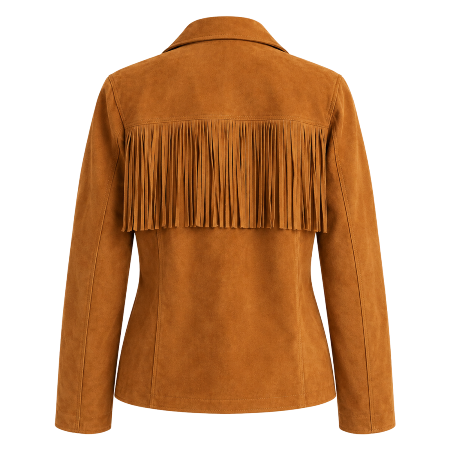 Womens Tan Suede Fringe Jacket, Western Boho Button Front Coat with Notched Collar and Patch Pockets