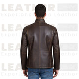 Drakeshire Vintage Brown Stand-Collar Leather Jacket