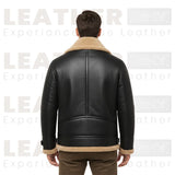Men's Black Shearling Collar Leather Jacket | Winter B3 Bomber