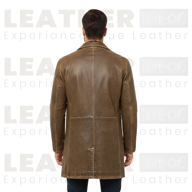 LP-FACON Trench-coat vintage mi-long en cuir véritable pour homme – Manteau de voiture classique 34"