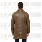 LP-FACON Trench-coat vintage mi-long en cuir véritable pour homme – Manteau de voiture classique 34"