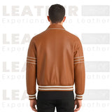 Blouson aviateur en cuir tanné pour homme – Blouson en cuir véritable style rétro universitaire