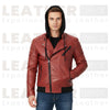 Men’s Red Moto Leather Jacket with Removable Hoodie – Quilted Biker Style