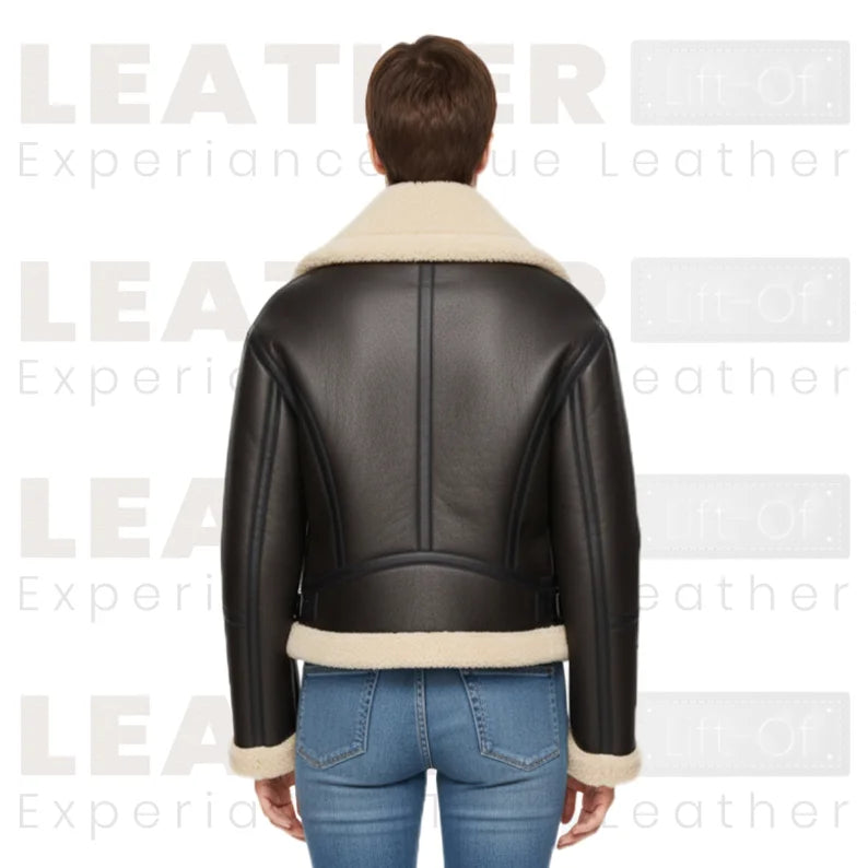 Damen Lederjacke mit Lammfellkragen – Wintermantel in Schokobraun