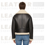 Women’s Shearling Collar Leather Jacket | Chocolate Brown Winter Coat