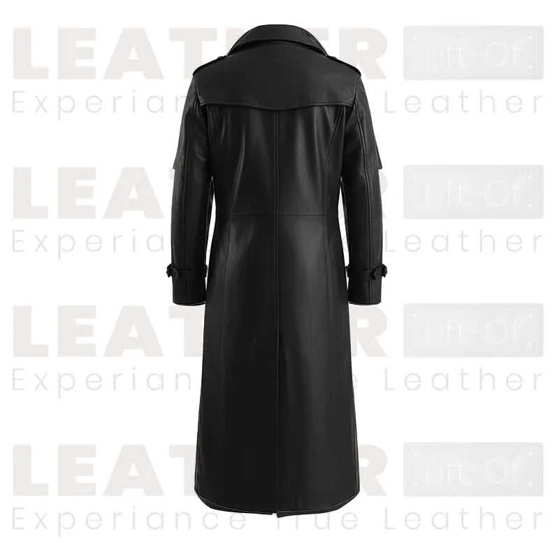 Herren Schwarzer Kapuzenleder Trenchcoat – Langer Gothic Style Ledermantel