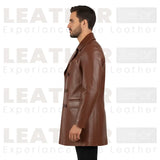Manteau en cuir marron pour homme, pardessus en cuir à double boutonnage, trench-coat en cuir vintage, manteau d'hiver en cuir véritable, longue veste en cuir classique pour homme, cadeau pour lui