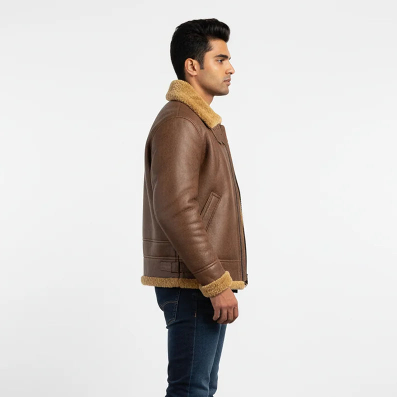 Men's Shearling Aviator Jacket – Winter Warm Faux Fur Lined Bomber Coat