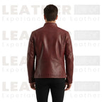 Alex Burgundy Stand Collar Leather Moto Jacket