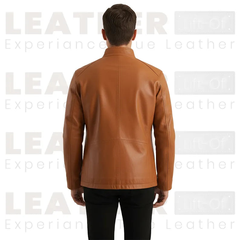 Blouson en cuir marron fauve pour homme – Manteau en cuir classique à col montant pour tenue décontractée et habillée