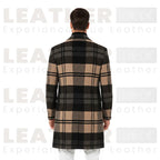 Men's Classic Plaid Wool Blend Notched Collar Overcoat