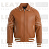 Cooper Retro Tan Leather Bomber Varsity Jacket
