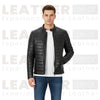 Men's Black Quilted Vintage Leather Puffer Biker Jacket