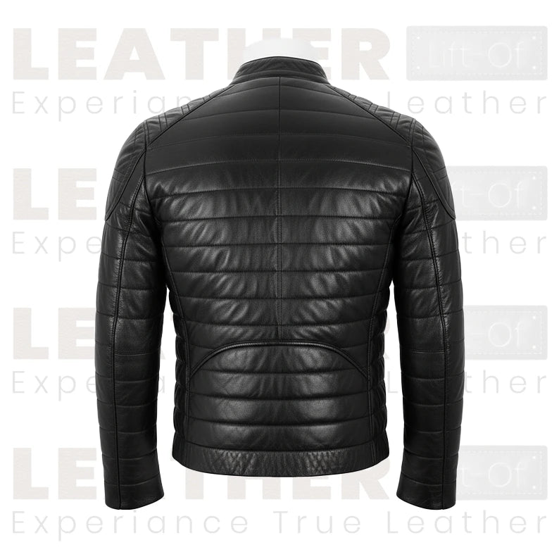 Schwarze gesteppte Bikerjacke aus Vintage-Leder für Herren