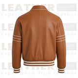 Blouson aviateur en cuir tanné pour homme – Blouson en cuir véritable style rétro universitaire